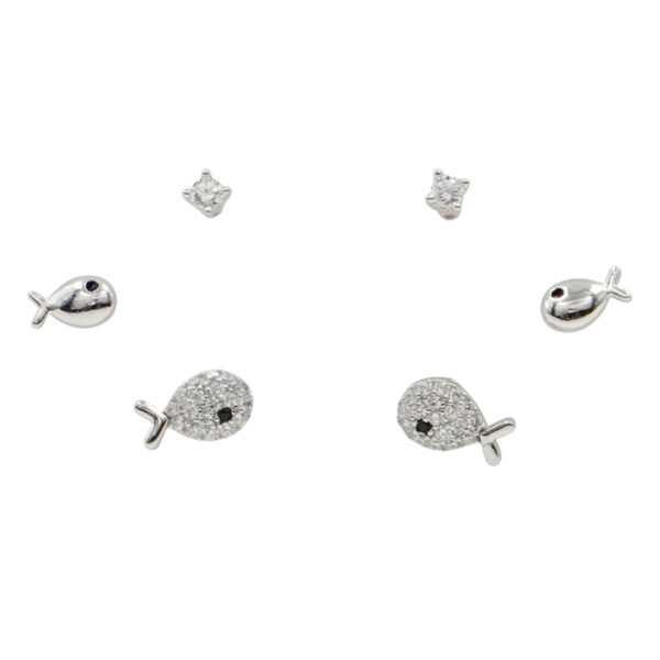 Set Orecchini Argento pesciolini con zirconi – Rodiato