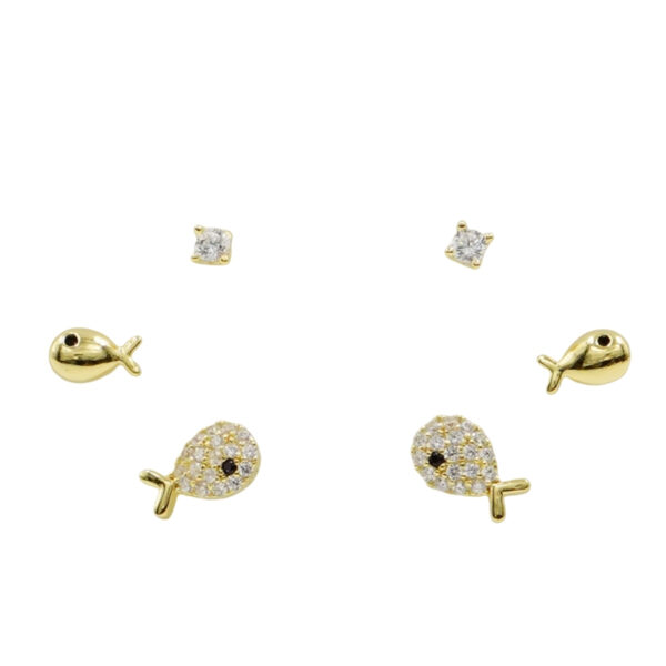Set Orecchini Argento pesciolini con zirconi – Dorato