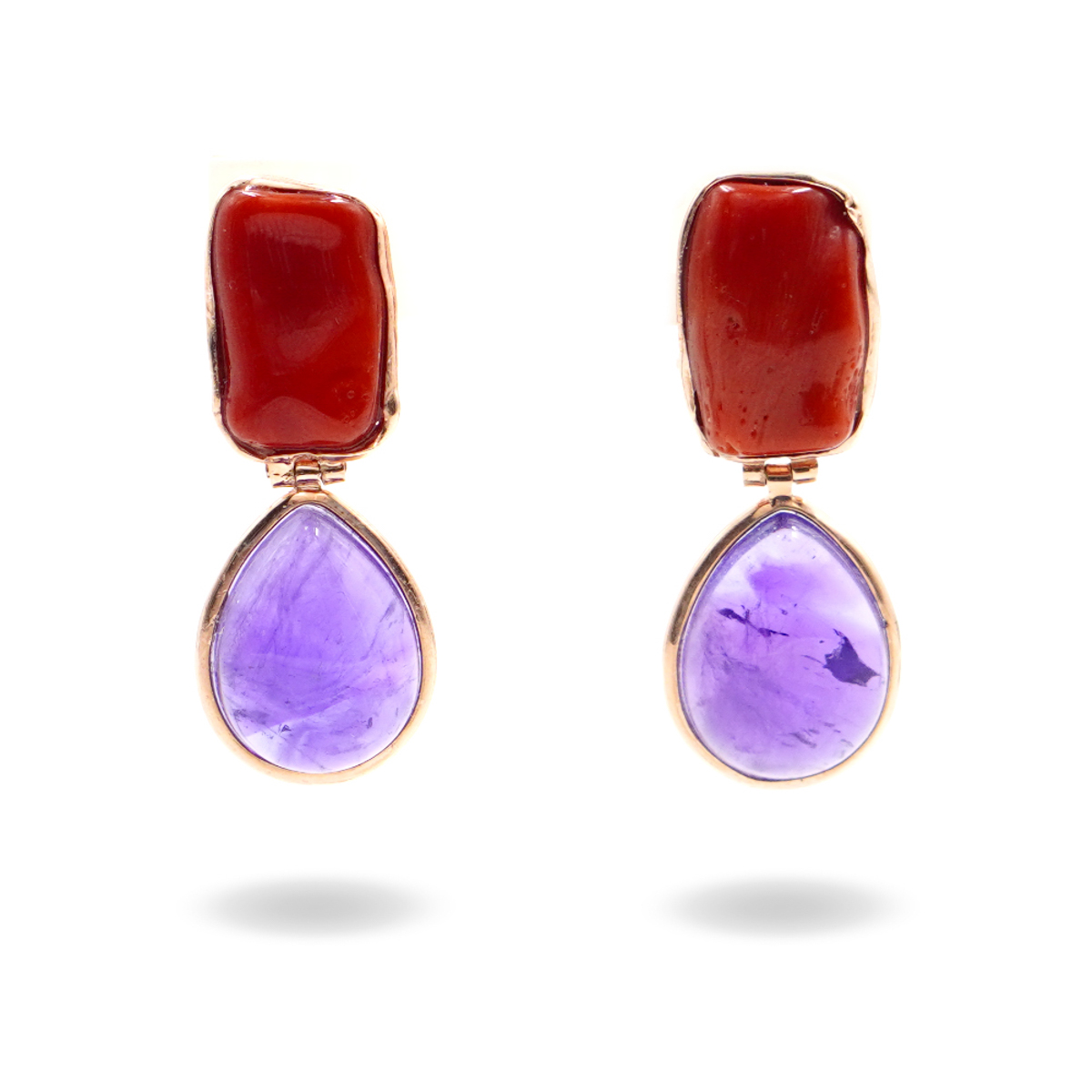 Silver earring with amethyst, coral - rose color