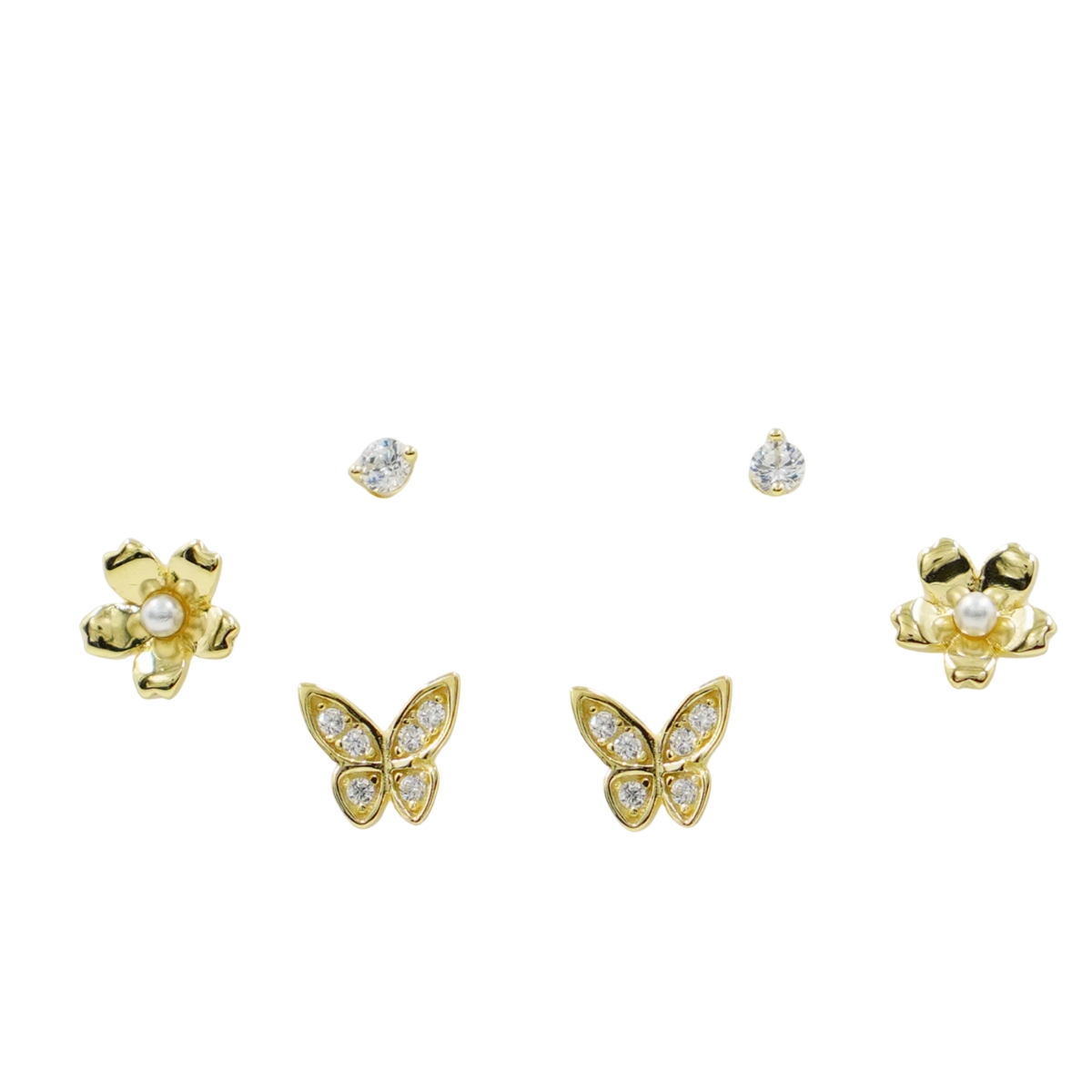 Set Orecchini Argento fiore e farfalla con zirconi – Dorato