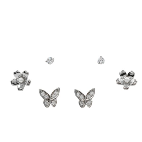Set Orecchini Argento fiore e farfalla con zirconi - Rodiato