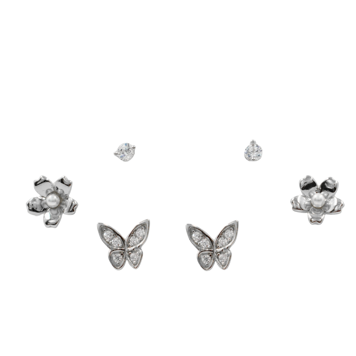 Set Orecchini Argento fiore e farfalla con zirconi - Rodiato