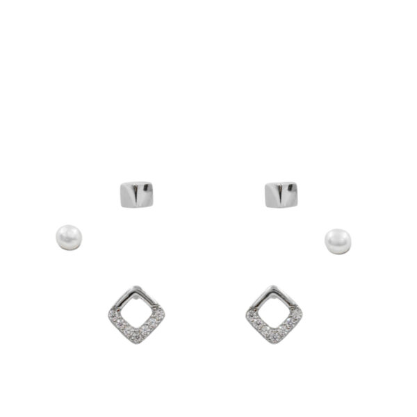 Set Orecchini Argento Zirconi e Perle - Rodiato