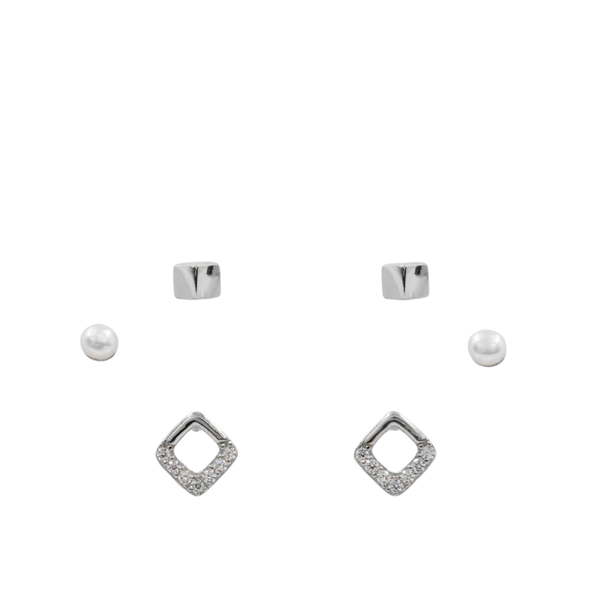 Set Orecchini Argento Zirconi e Perle - Rodiato