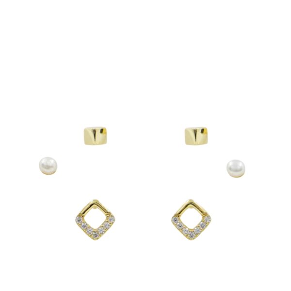Set Orecchini Argento Zirconi e Perle – Dorato