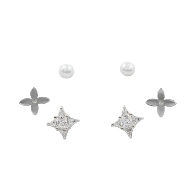 Set Orecchini Argento perle, fiori con zirconi – Rodiato