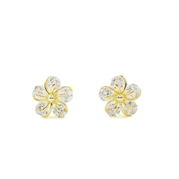 Orecchini Argento fiore con zirconi – Dorato
