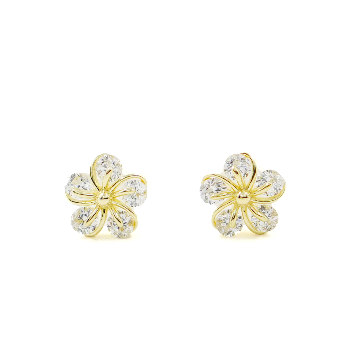 Orecchini Argento fiore con zirconi – Dorato