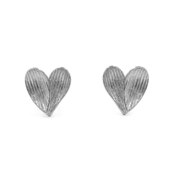 Orecchini Argento cuore rigato – Rodiato