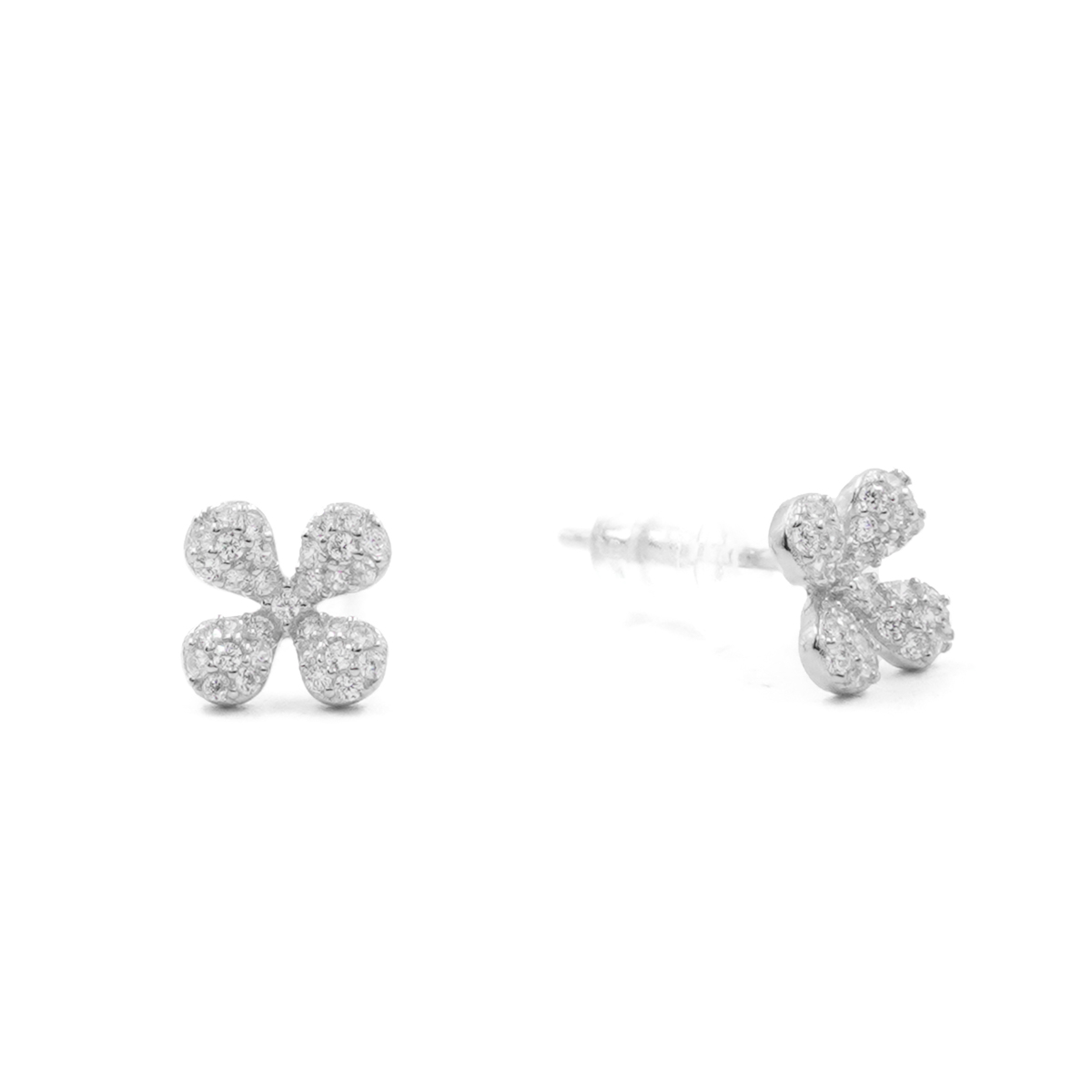 Orecchini Argento fiore con zirconi – Rodiato