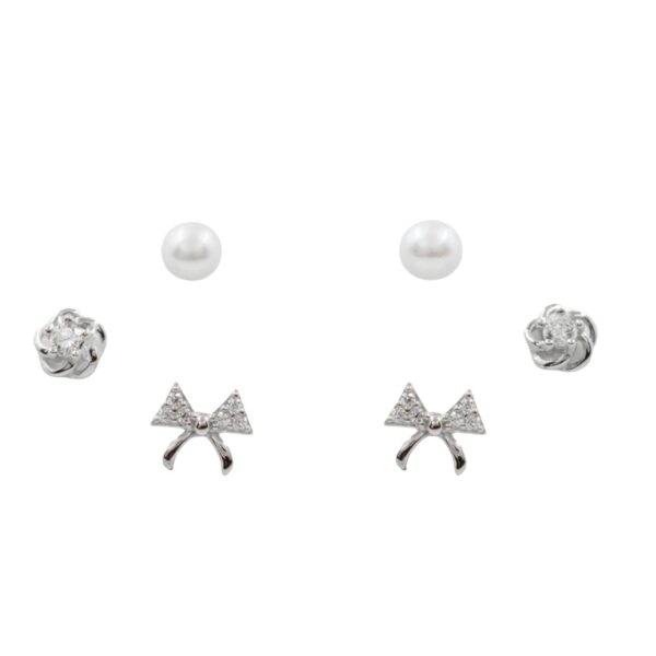 Set Orecchini Argento perle, fiocchi con zirconi – Rodiato