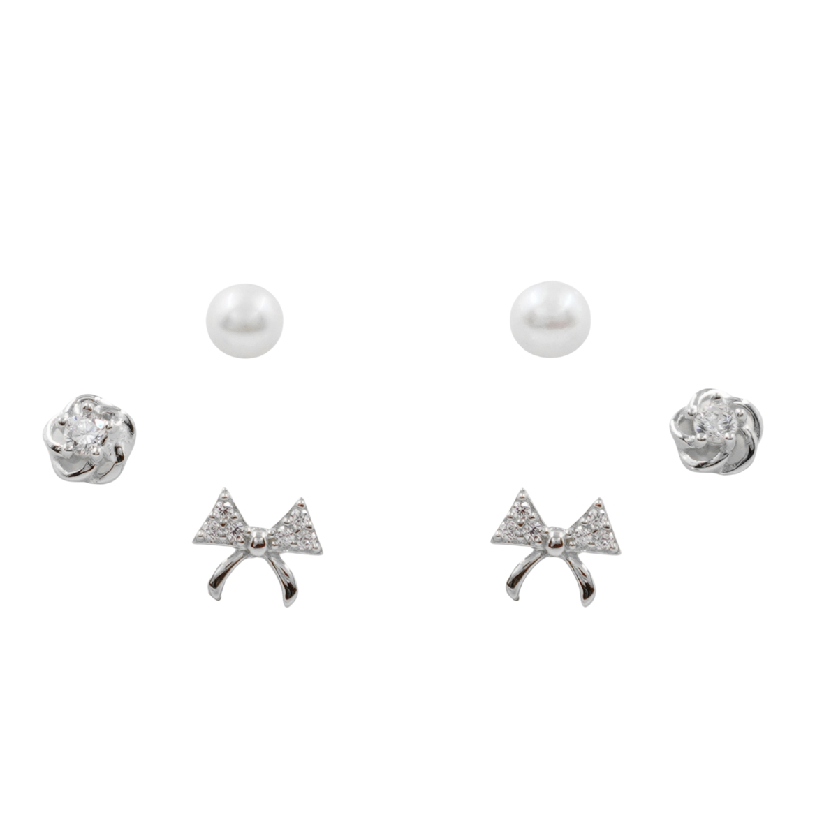 Set Orecchini Argento perle, fiocchi con zirconi – Rodiato