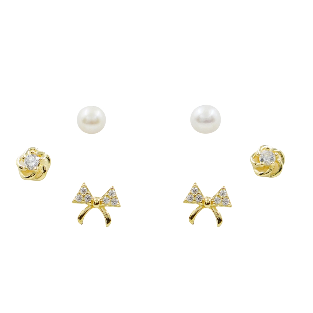 Set Orecchini Argento perle, fiocchi con zirconi – Dorato