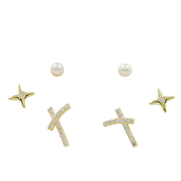 Orecchini Argento croce con zirconi – Dorato