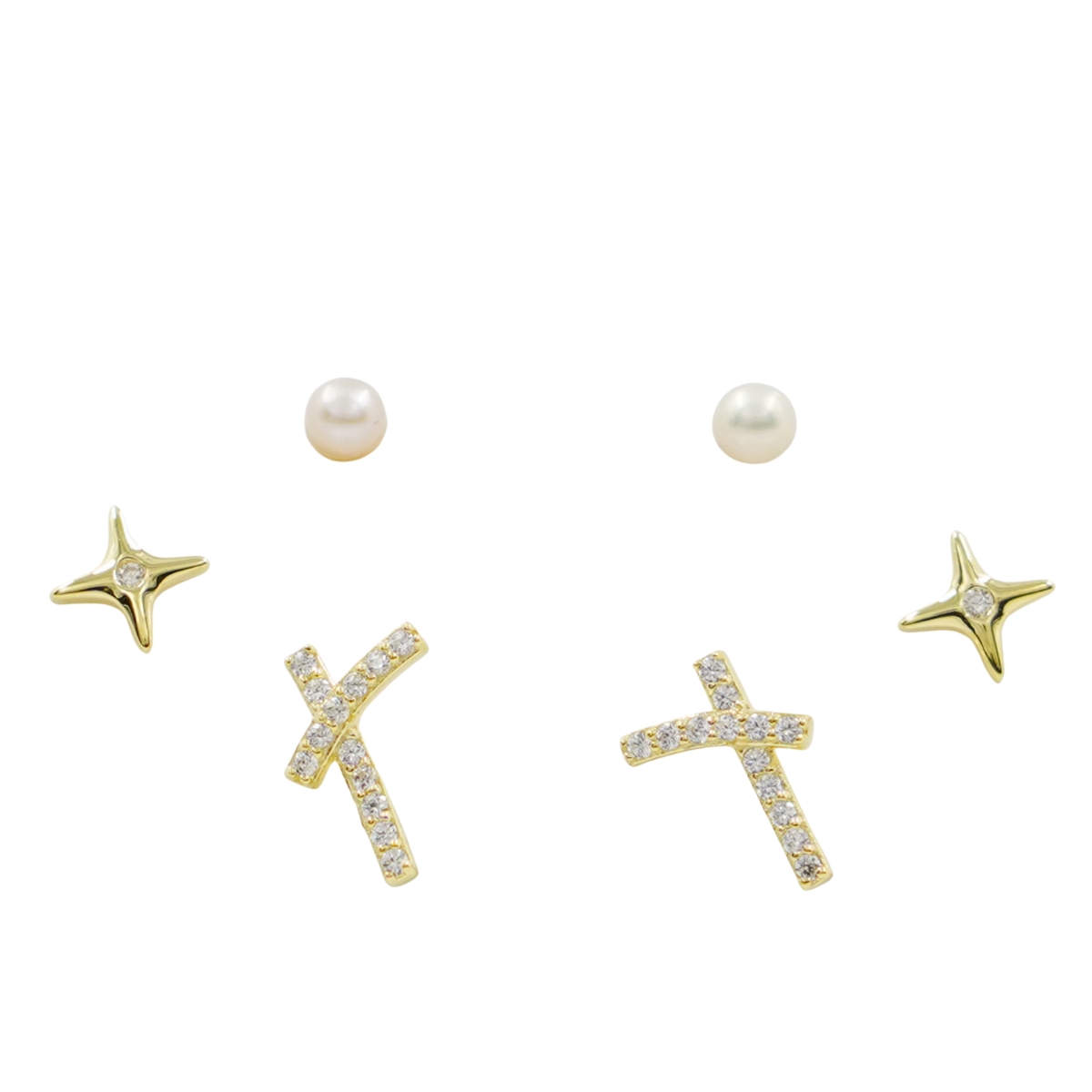 Orecchini Argento croce con zirconi – Dorato