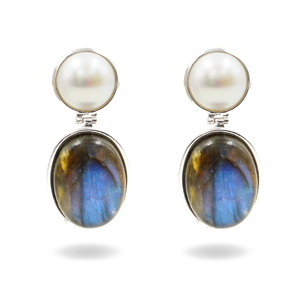 Orecchini Argento con perla, labradorite - Rodiato