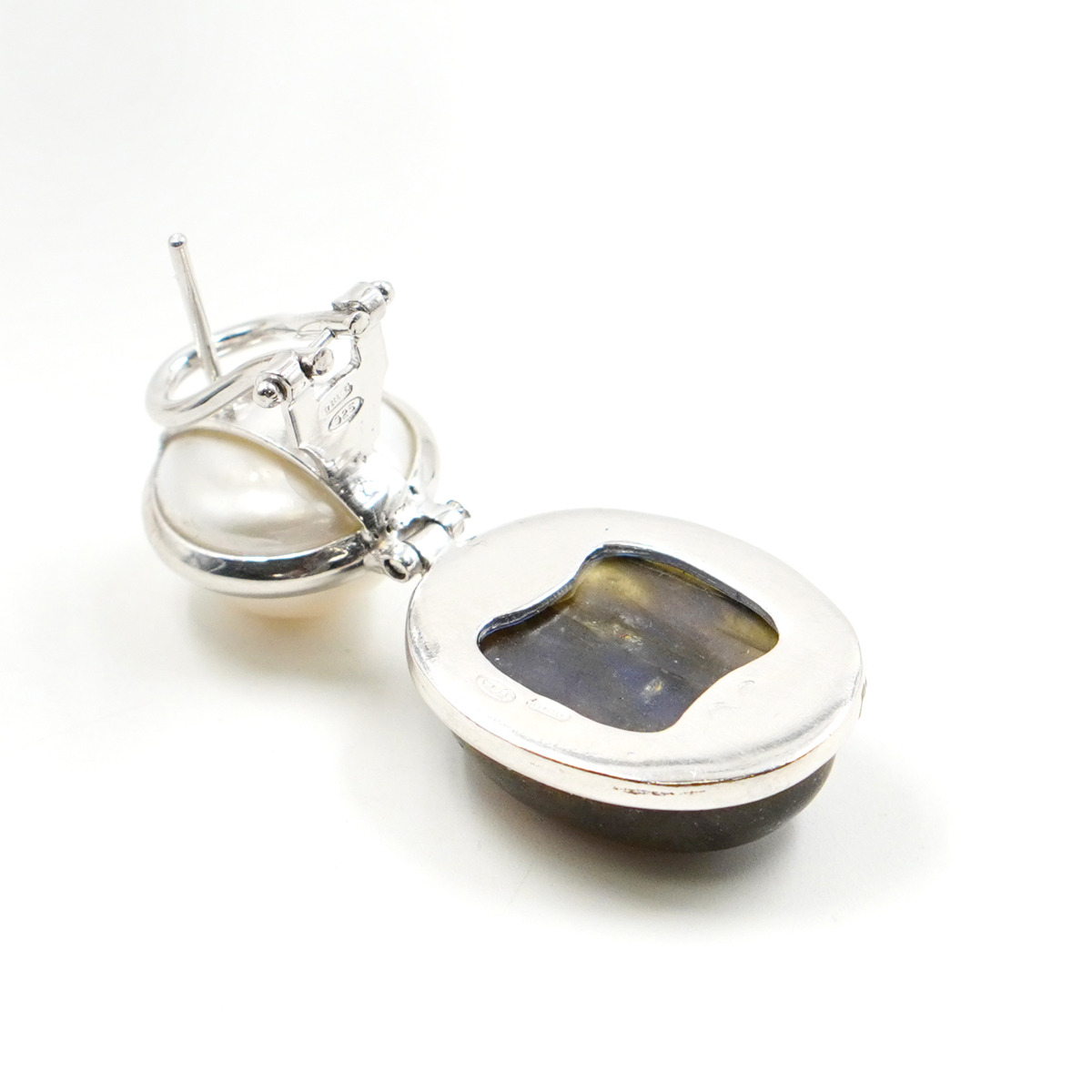 Orecchini Argento con perla, labradorite - Rodiato - immagine 2