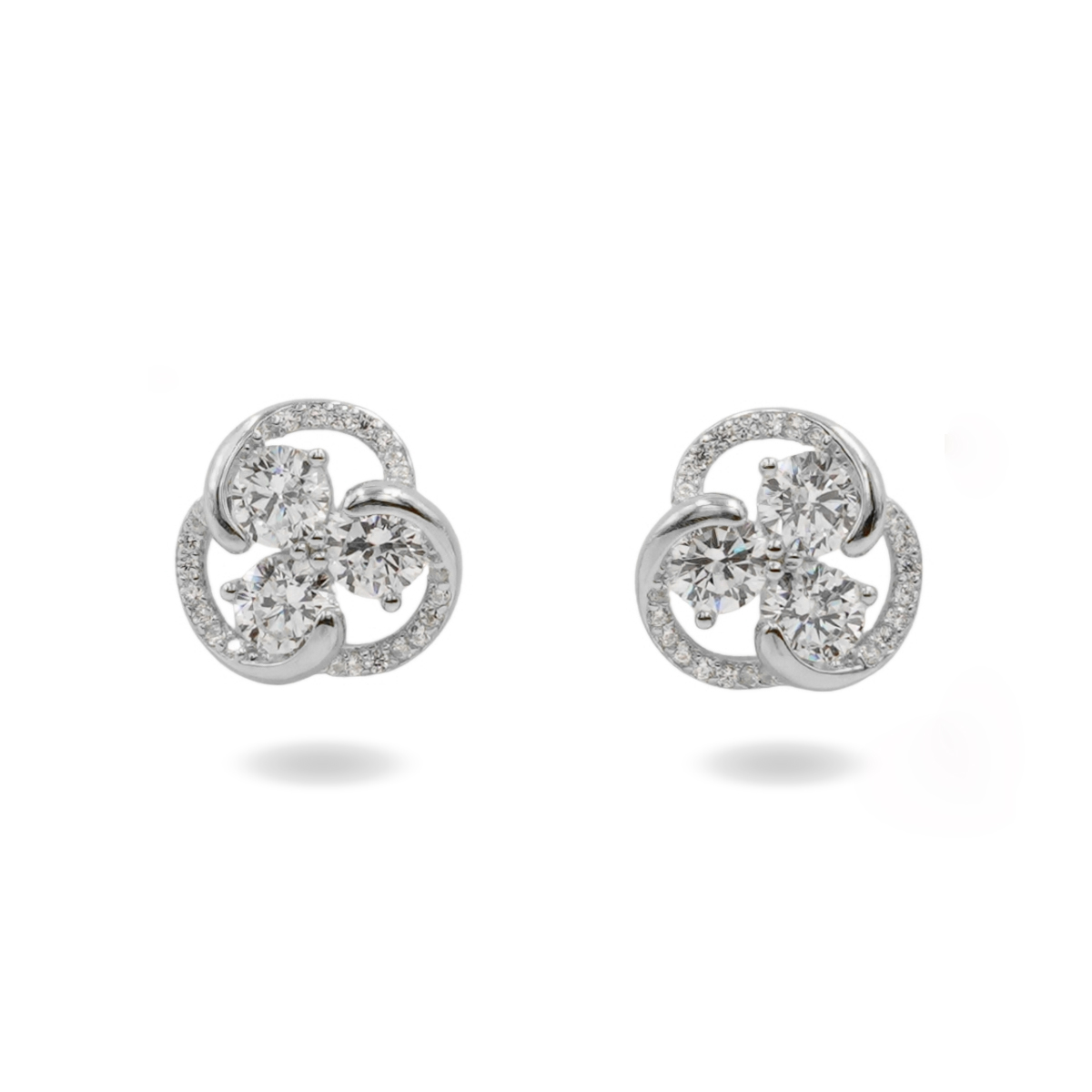 Orecchini Argento spirale con zirconi – Rodiato