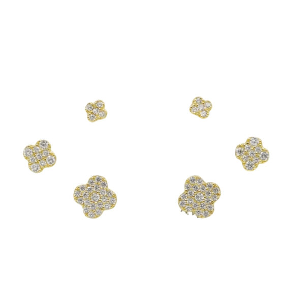 Set Orecchini Argento quadrifogli con zirconi – Dorato