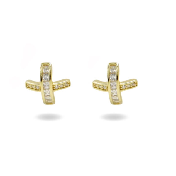 Orecchini Argento croce con zirconi – Dorato