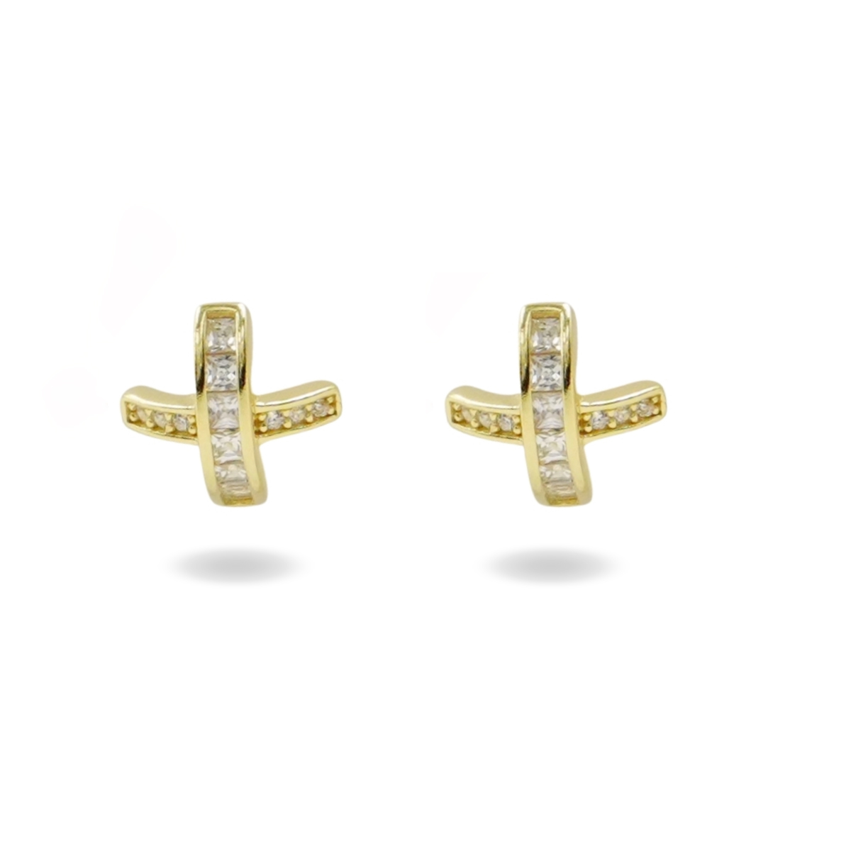 Orecchini Argento croce con zirconi – Dorato