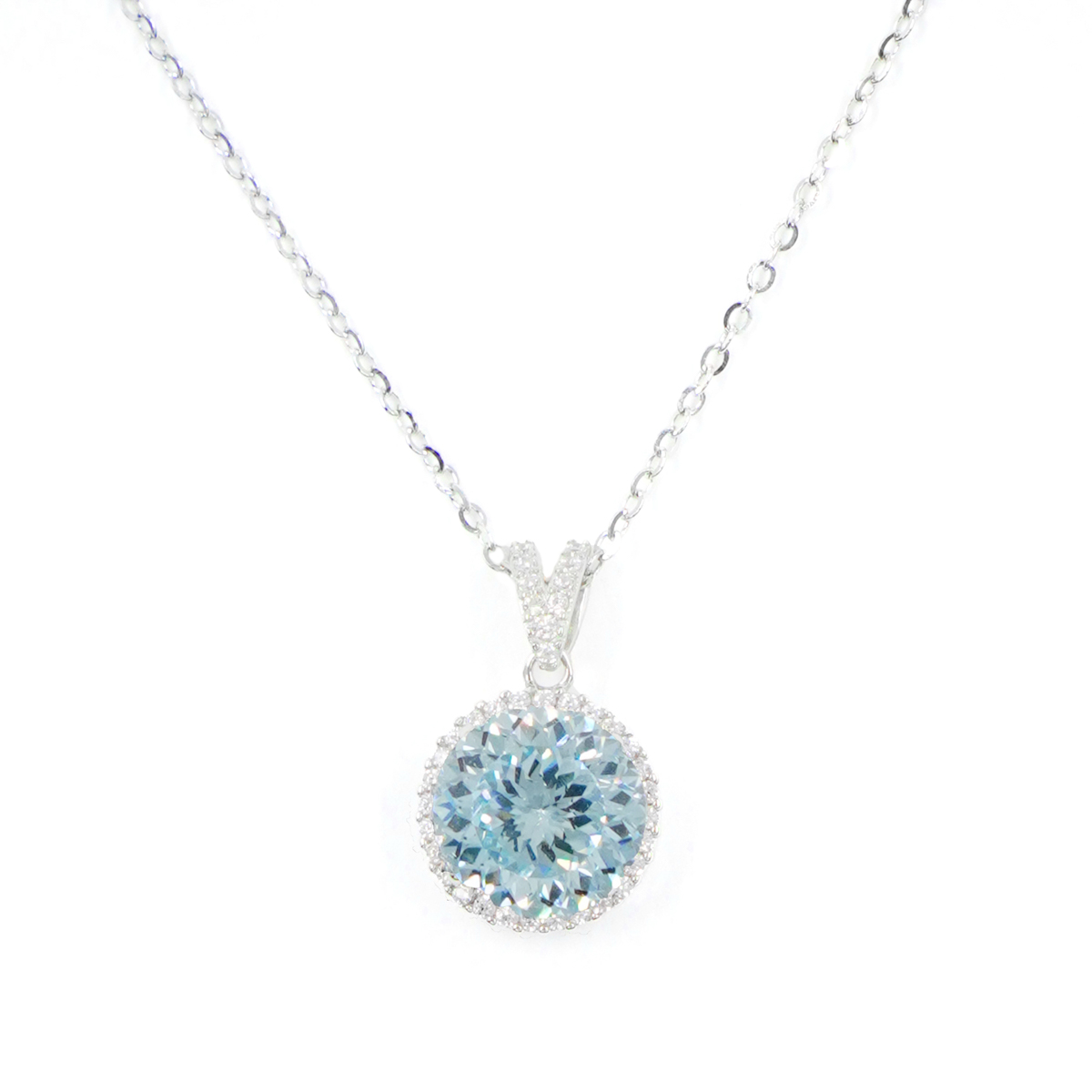 Collana Argento con zircone azzurro – Rodiato