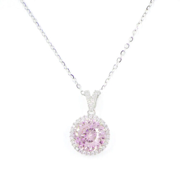 Collana Argento con zircone rosa – Rodiato