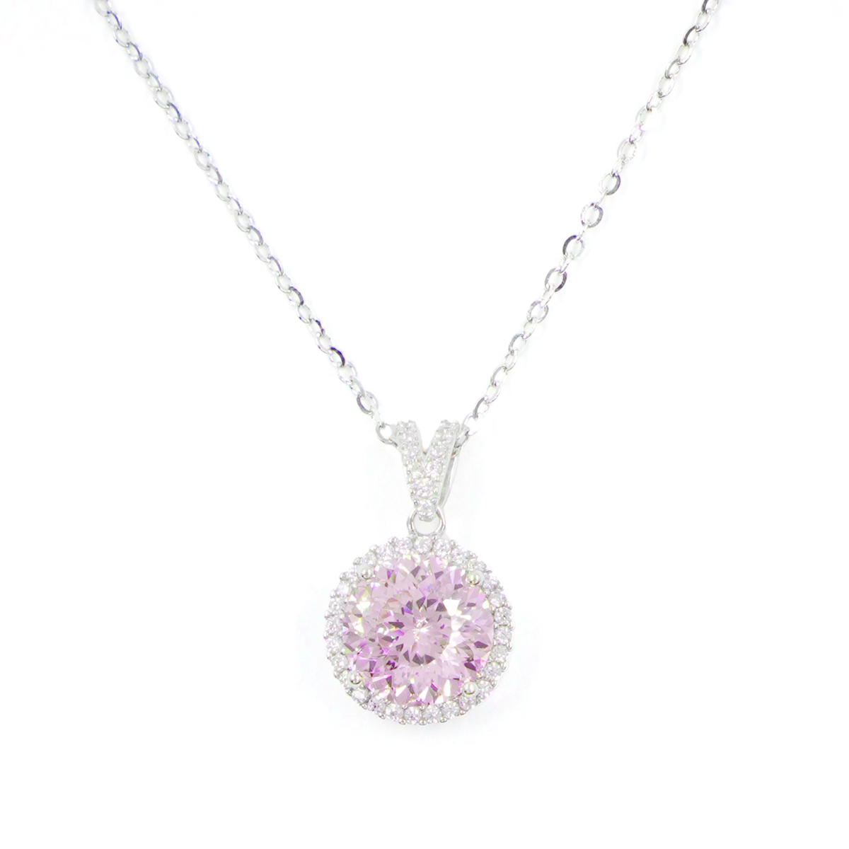 Collana Argento con zircone rosa – Rodiato
