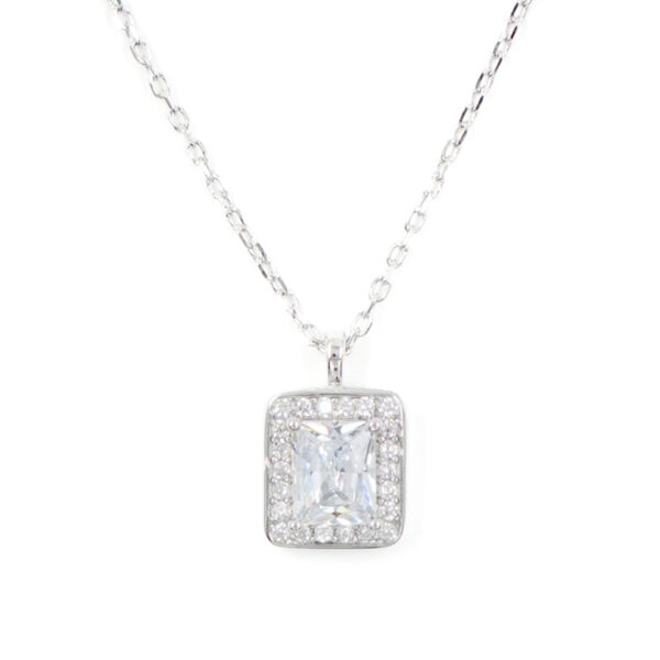 Collana Argento con zircone rettangolare – Rodiato