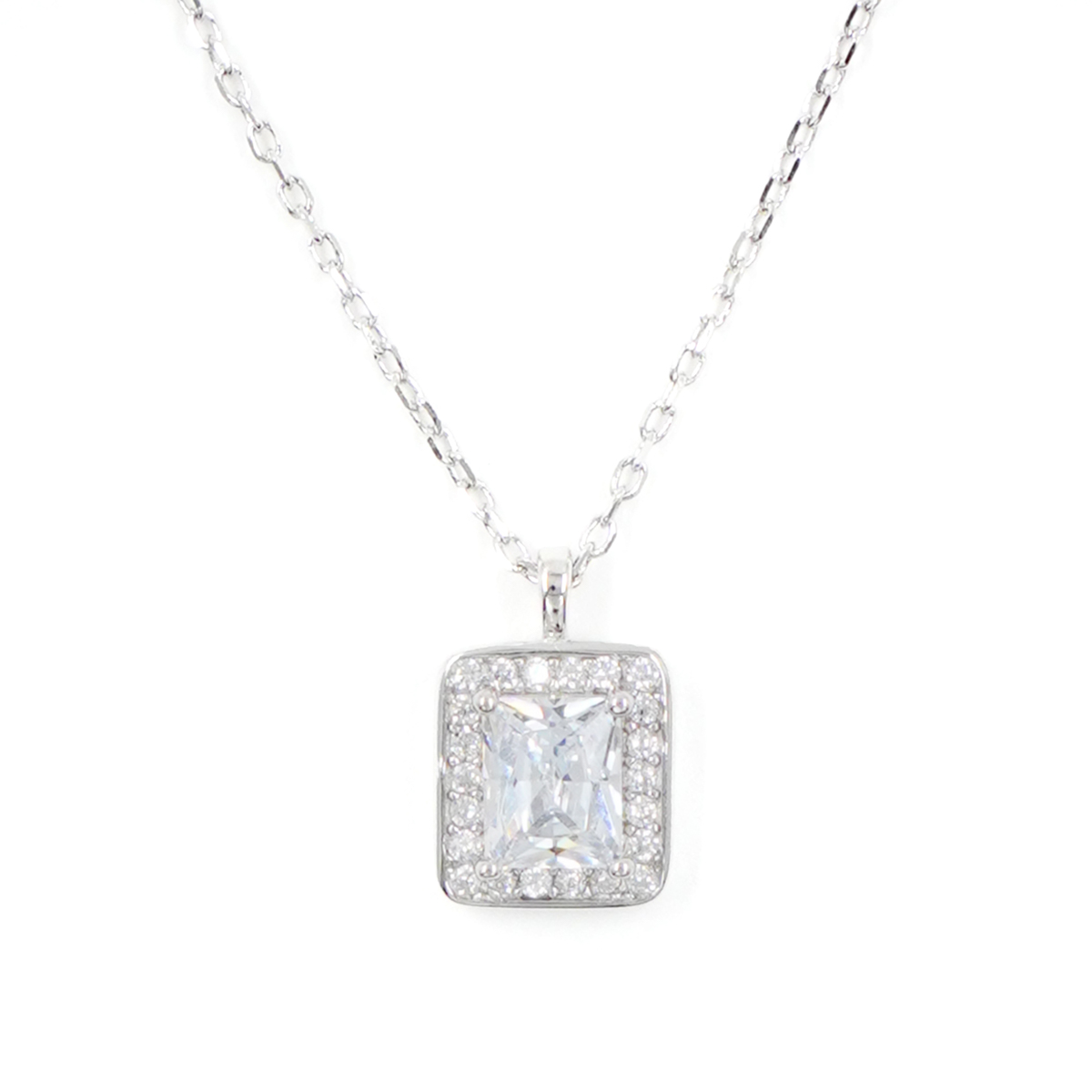Collana Argento con zircone rettangolare – Rodiato