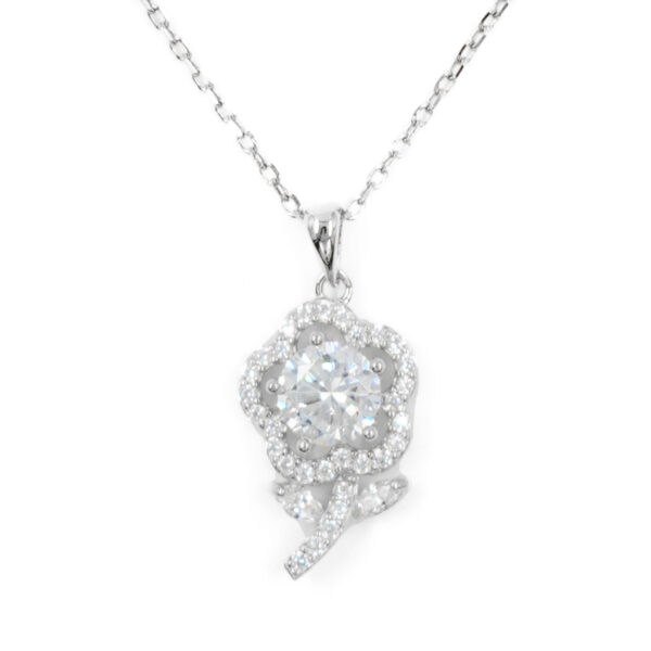 Collana Argento fiore con zirconi – Rodiato