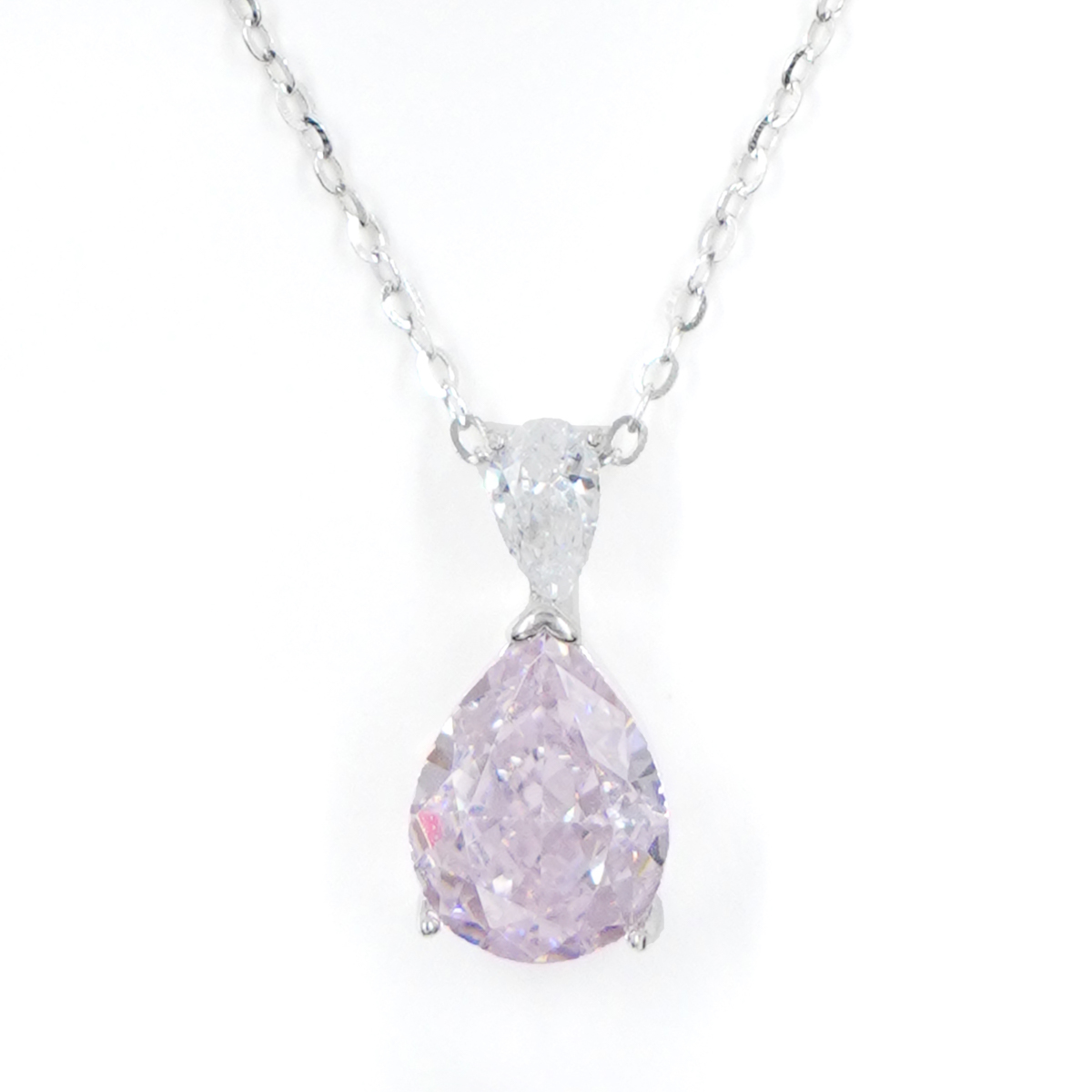 Collana Argento con goccia zircone rosa – Rodiato