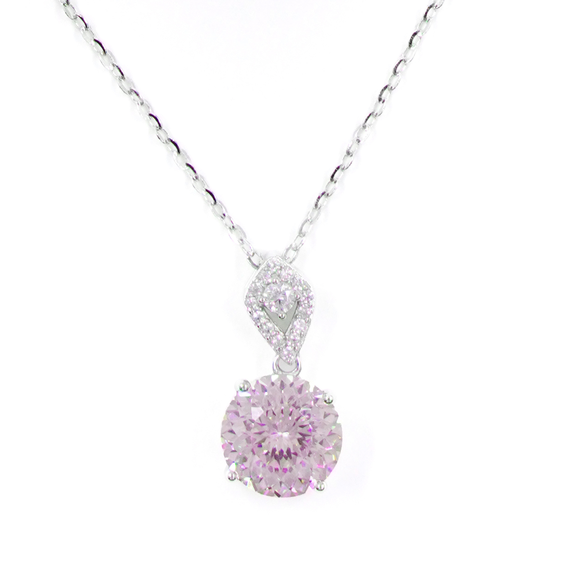 Collana Argento con zircone rosa – Rodiato