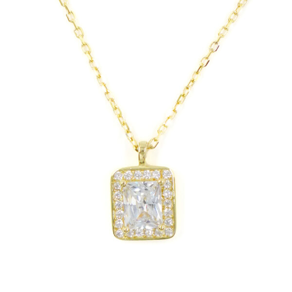 Collana Argento con zircone rettangolare – Dorato