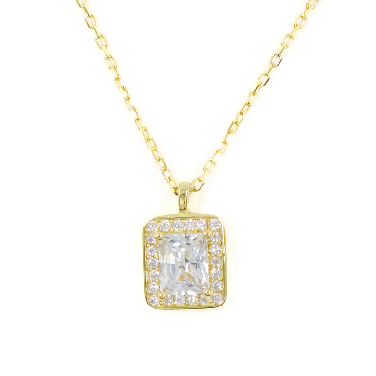 Collana Argento con zircone rettangolare – Dorato