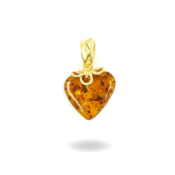 Pendente Argento con Cuore Ambra Cognac - Dorato