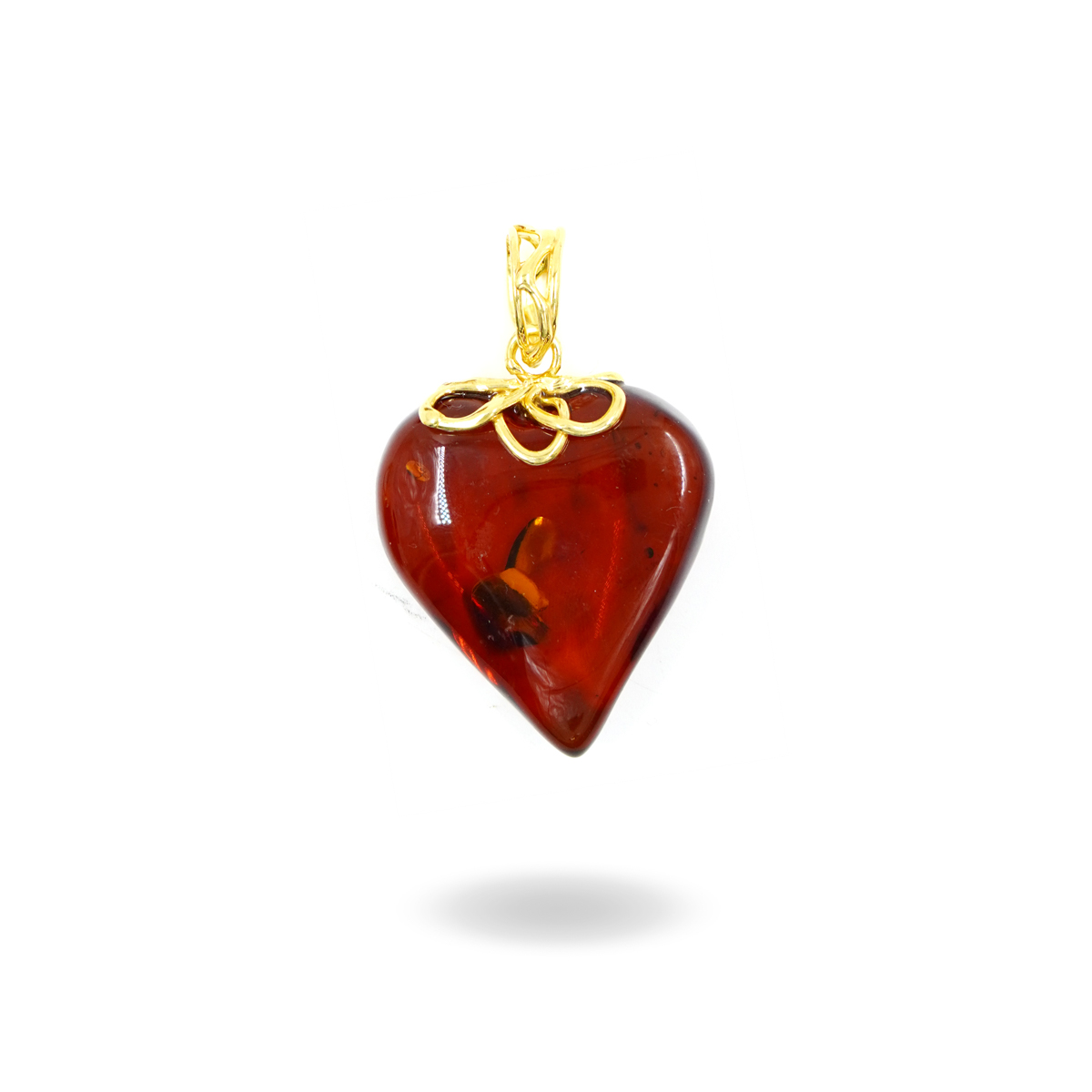 Silver pendant with cognac amber heart - golden color - Image 2