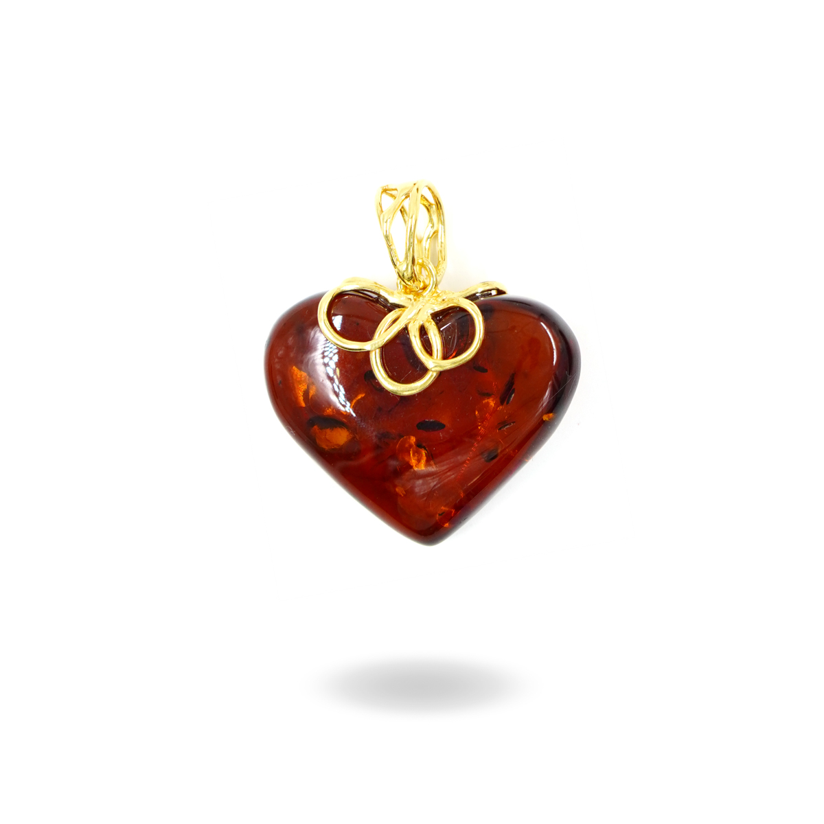 Silver pendant with cognac amber heart - golden color - Image 3