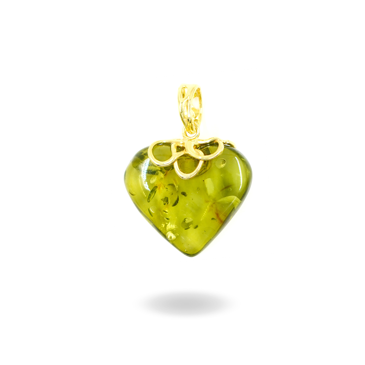 Pendente Argento con Cuore Ambra Verde - Dorato