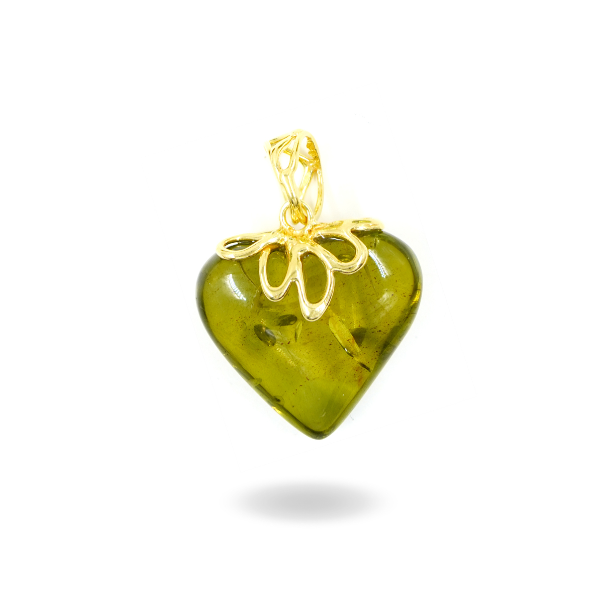 Pendente Argento con Cuore Ambra Verde - Dorato - immagine 2