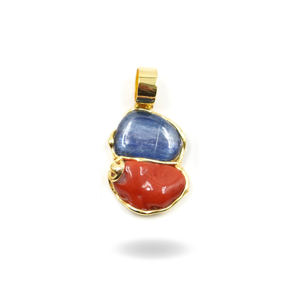 Pendente Argento con corallo, cianite - Dorato
