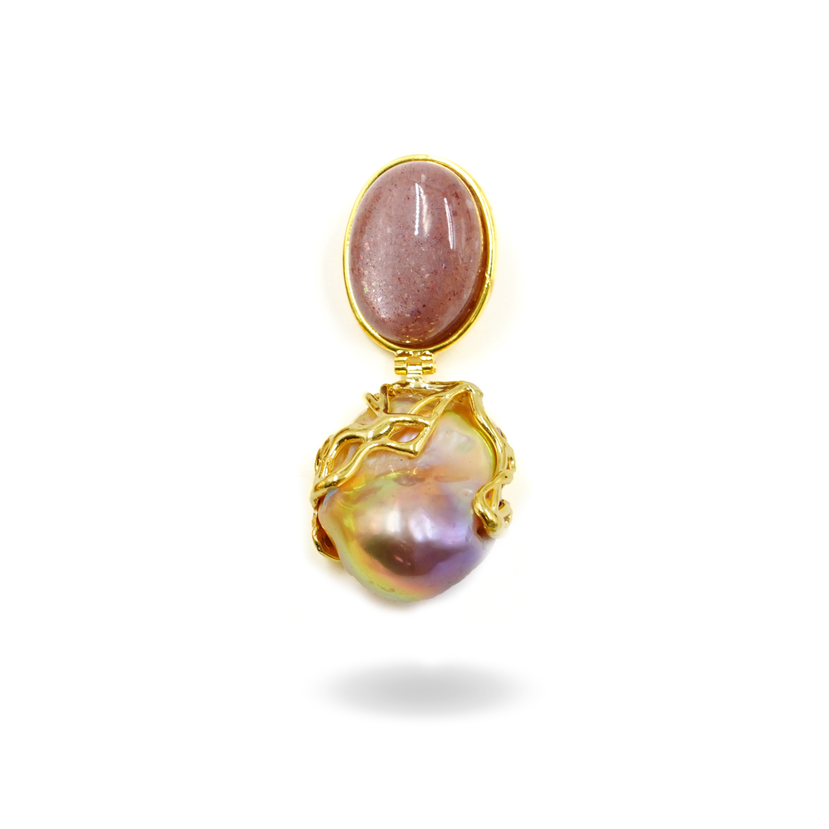 Pendente Argento con perla, pietra di Luna - Dorato