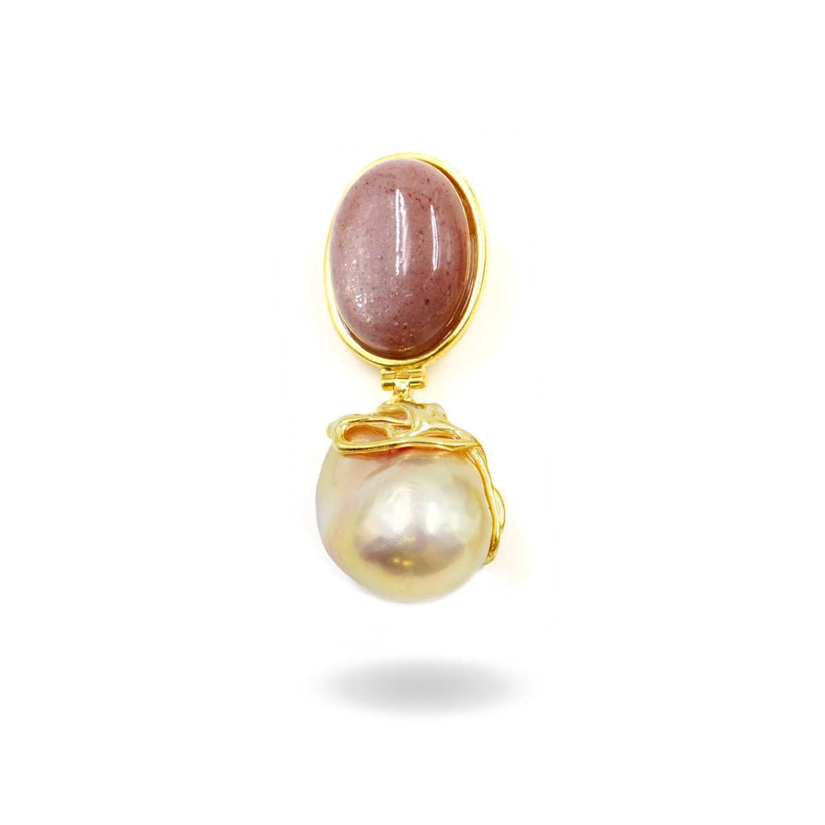 Pendente Argento con perla, pietra di Luna - Dorato - immagine 2