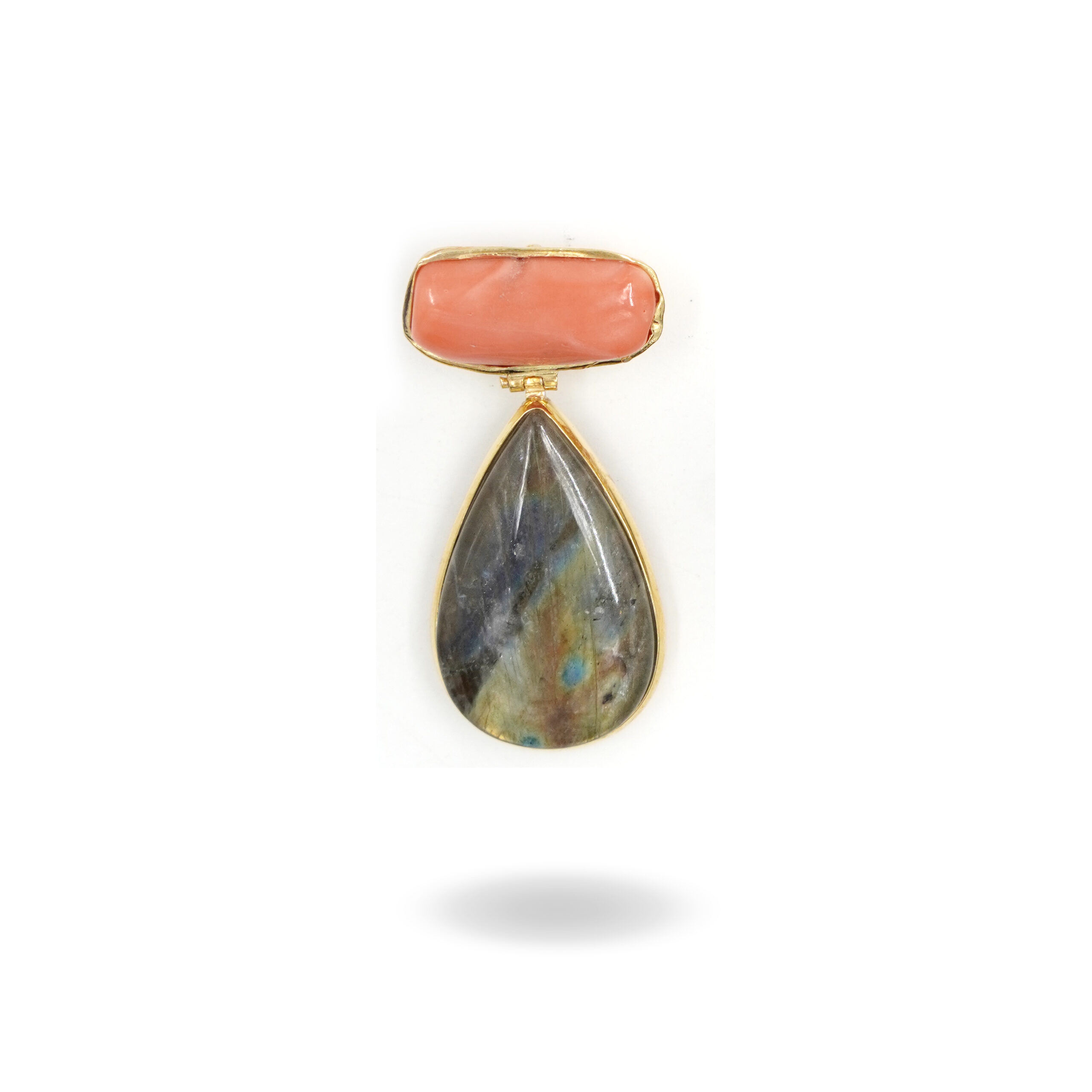 Pendente Argento con corallo, labradorite - Dorato