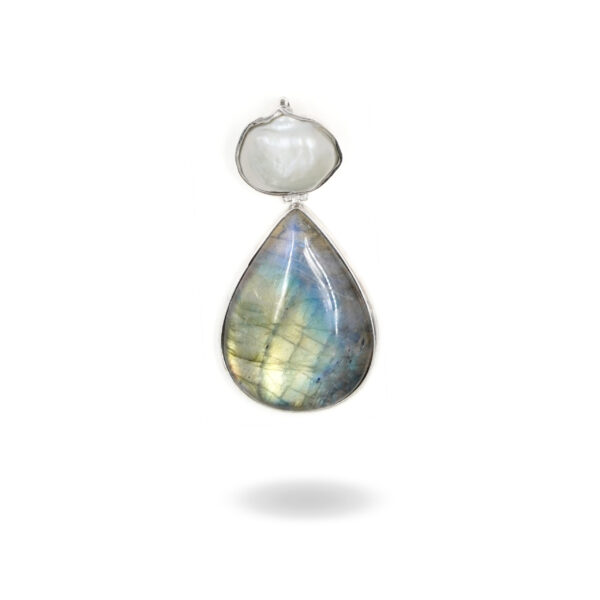 Pendente Argento con perla, labradorite - Rodiato