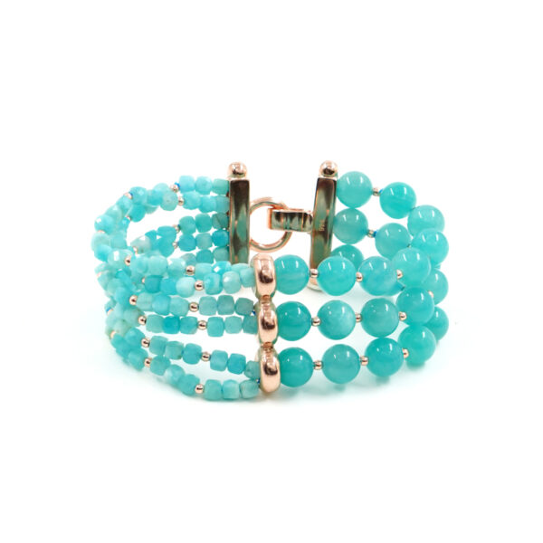 Bracciale in amazzonite, chiusura argento rosè