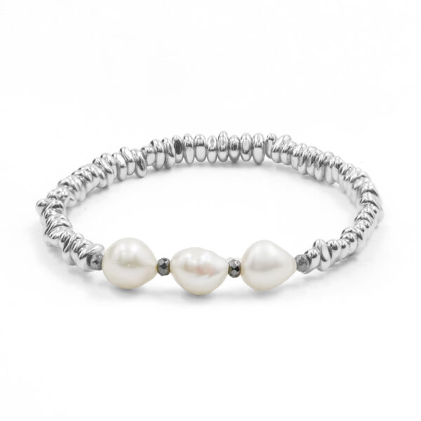 Bracciale Elastico ematite silver e perle
