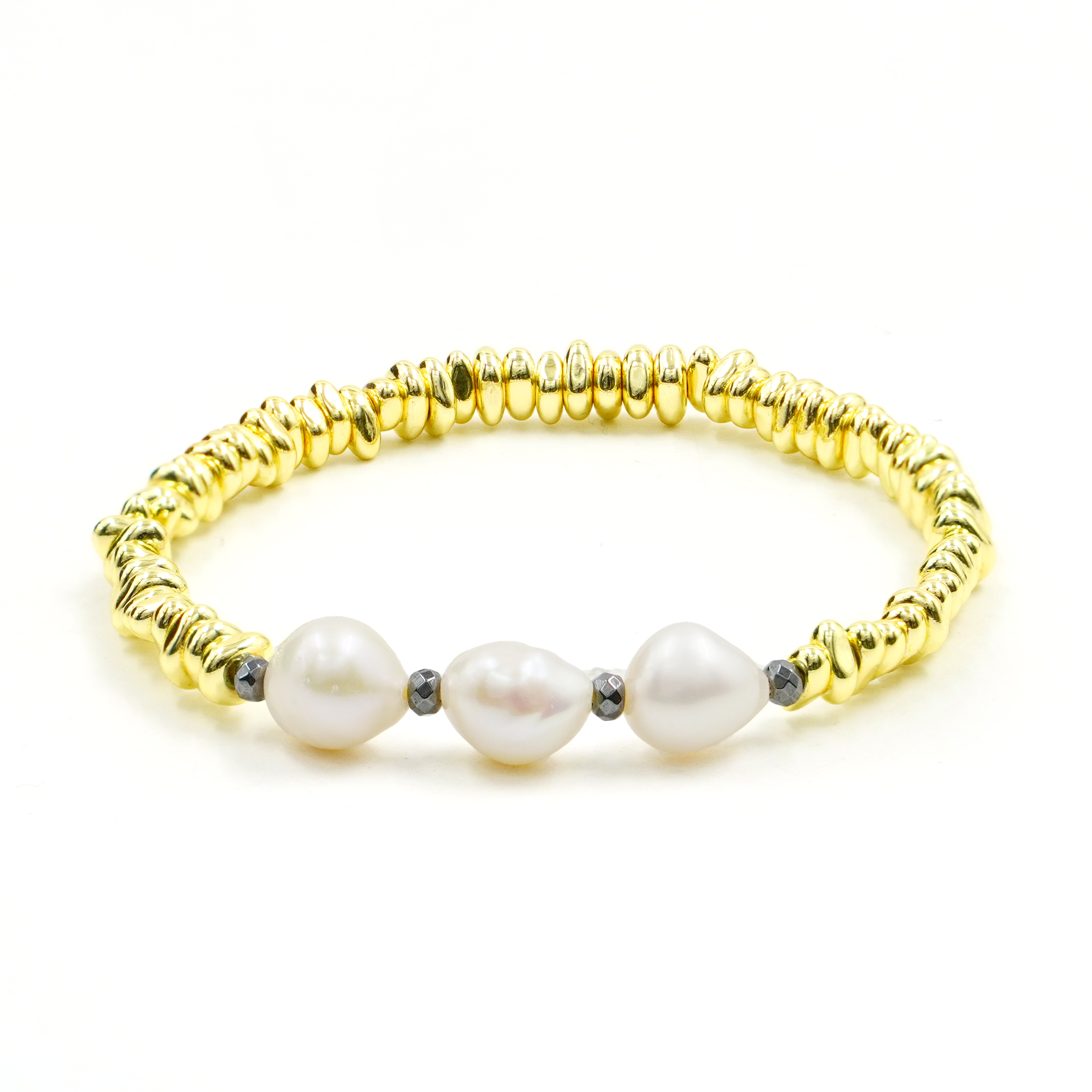 Bracciale Elastico ematite gold e perle