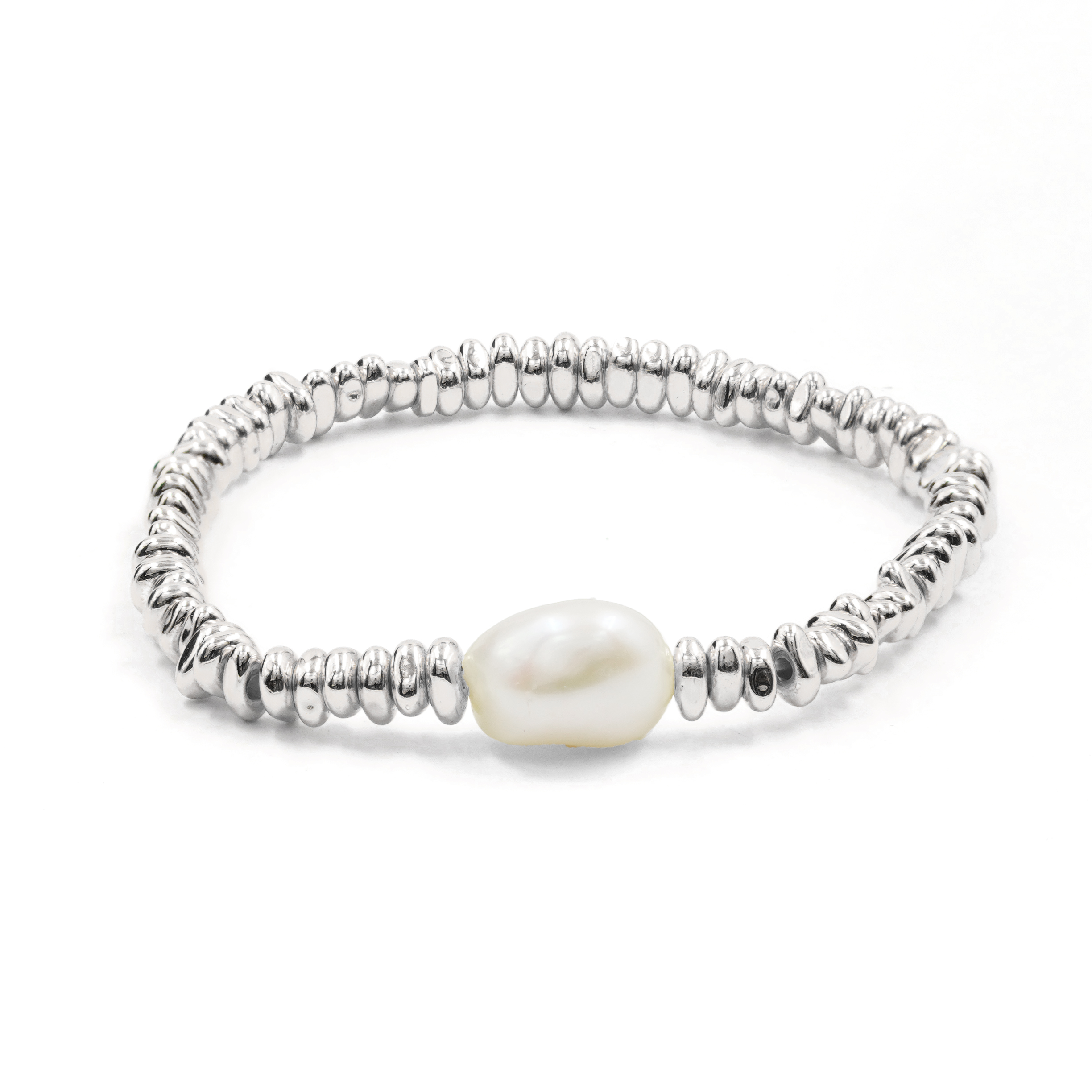 Bracciale Elastico ematite silver e perla