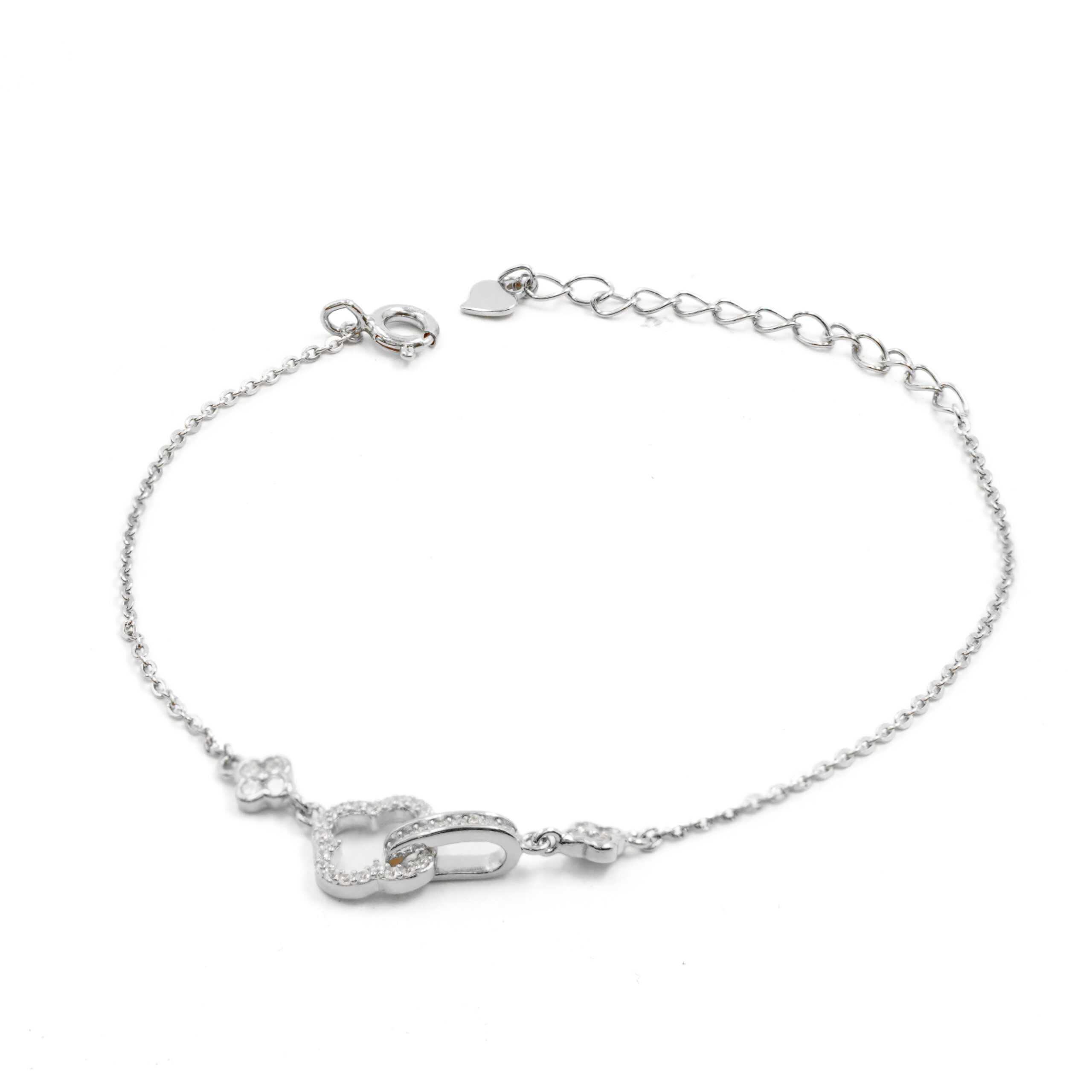 Bracciale Argento quadrifoglio con zirconi – Rodiato